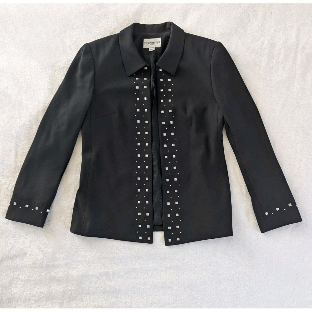Vtg John Meyer Jacket Black Studded Open Front Collared Blazer Sz 6 Edgy Chic